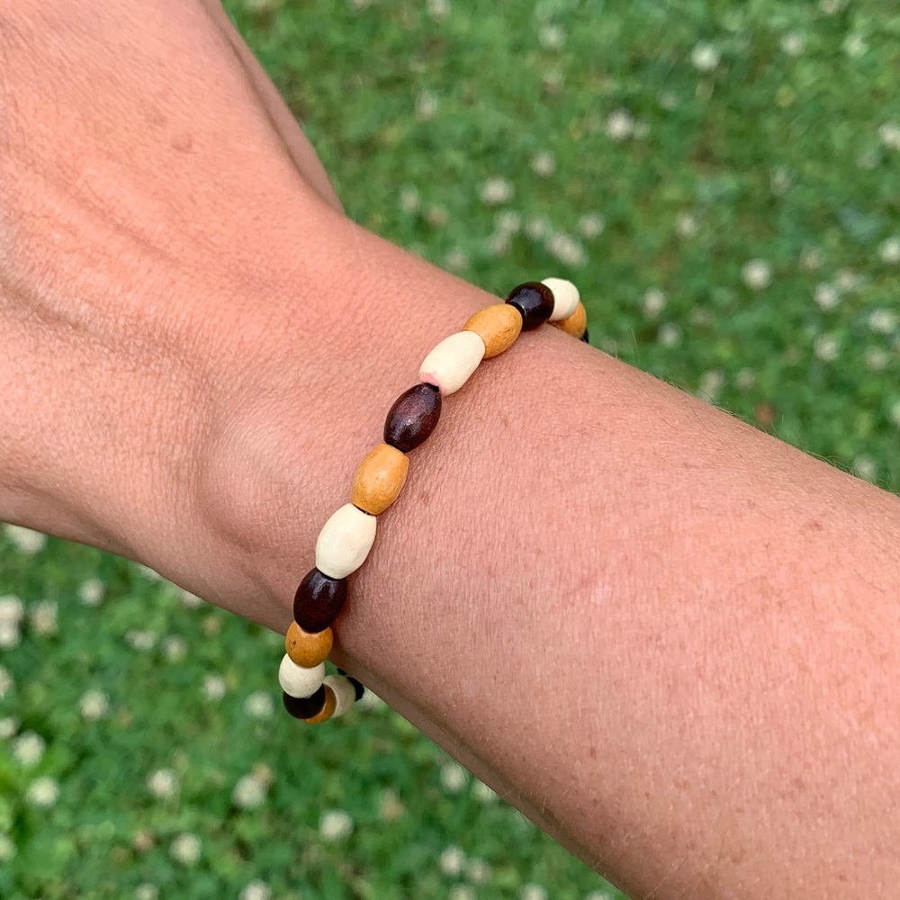 Handmade wood beaded bracelet.
